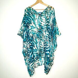 Catherines Sheer Poncho Turquoise Teal Animal Print Beach Coverup Kimono Plus
